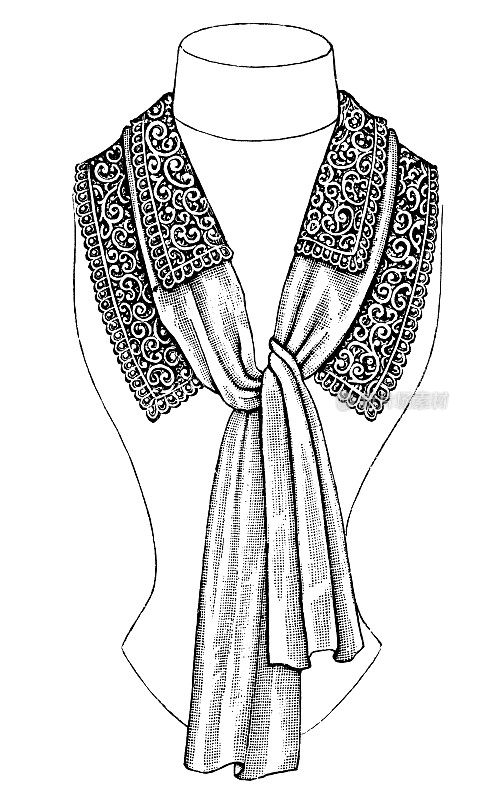 19世纪90年代维多利亚时代的时尚，女士雪纺和精美的蕾丝丝巾- 19世纪